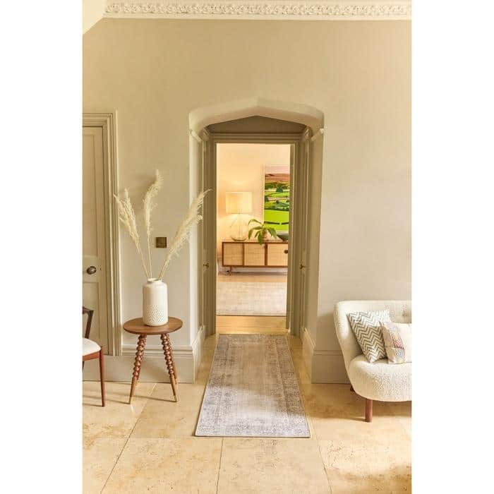 Eco - Washable Grey Rug Bordered Design