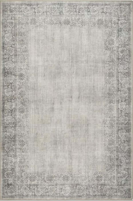Eco - Washable Grey Rug Bordered Design