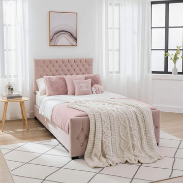 Luxury Arlo Upholstered Kids Bed Frame with Optional Ottoman Storage | UK Beds Direct