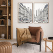 Eiffel Tower Art Paris Street Scene Line Drawing wall art displayed on a wall in a styled room — view 2