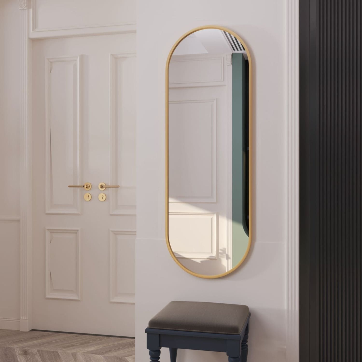 Emi - Gold Metal Runway Oval Mirror - 120cm x 40cm