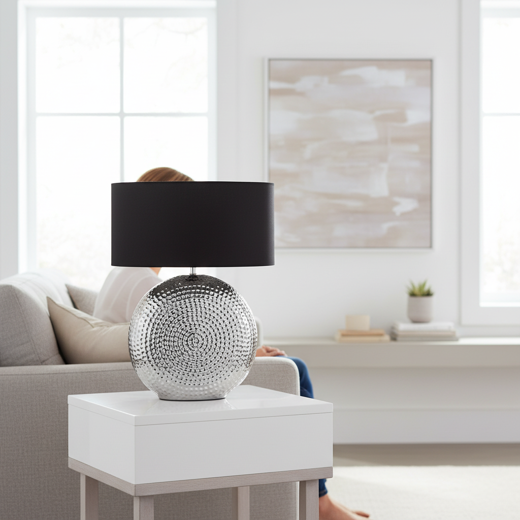 Evette Small Hammered Chrome Finish Table Lamp