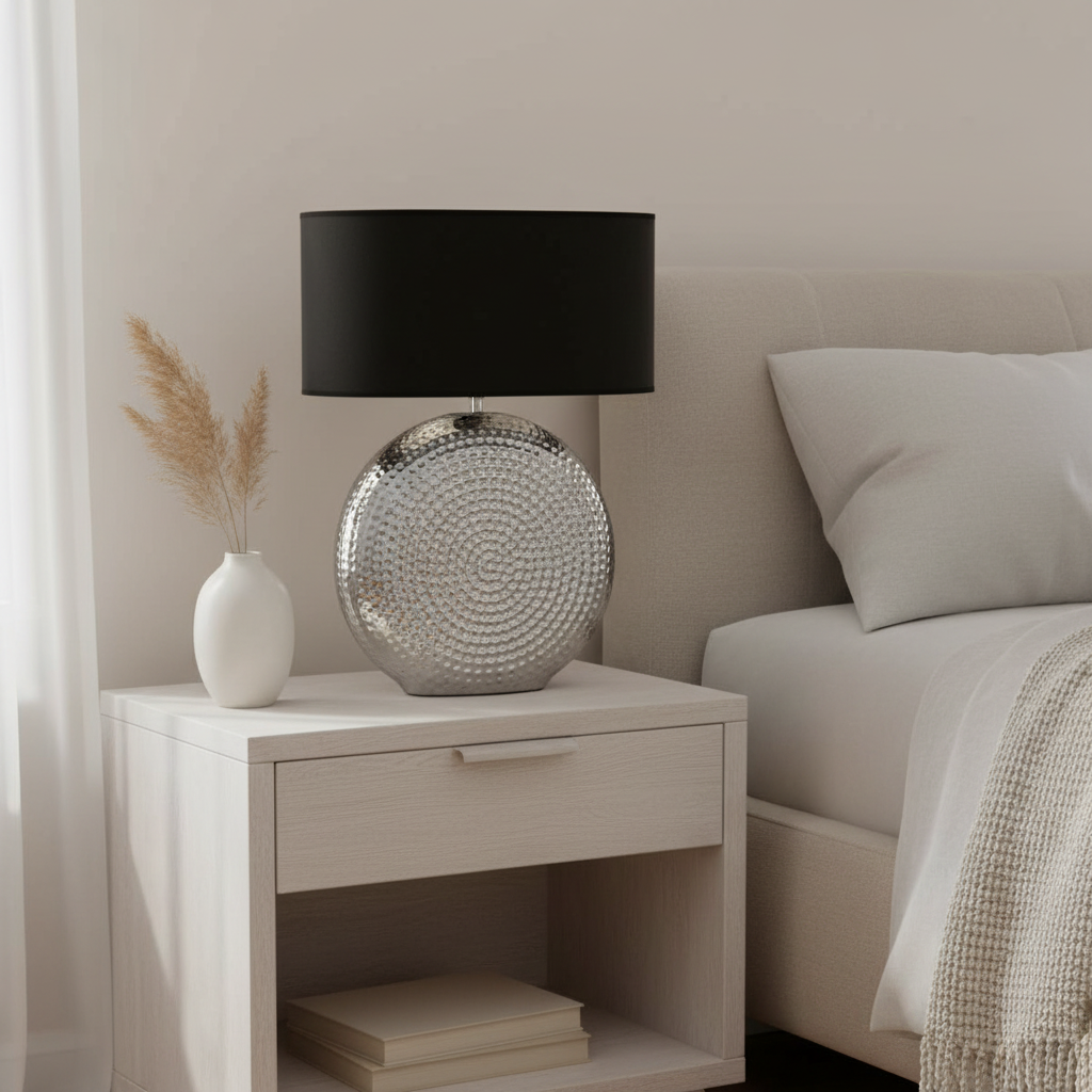 Evette Small Hammered Chrome Finish Table Lamp