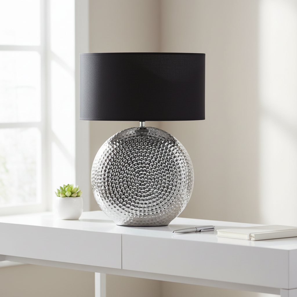Evette Small Hammered Chrome Finish Table Lamp