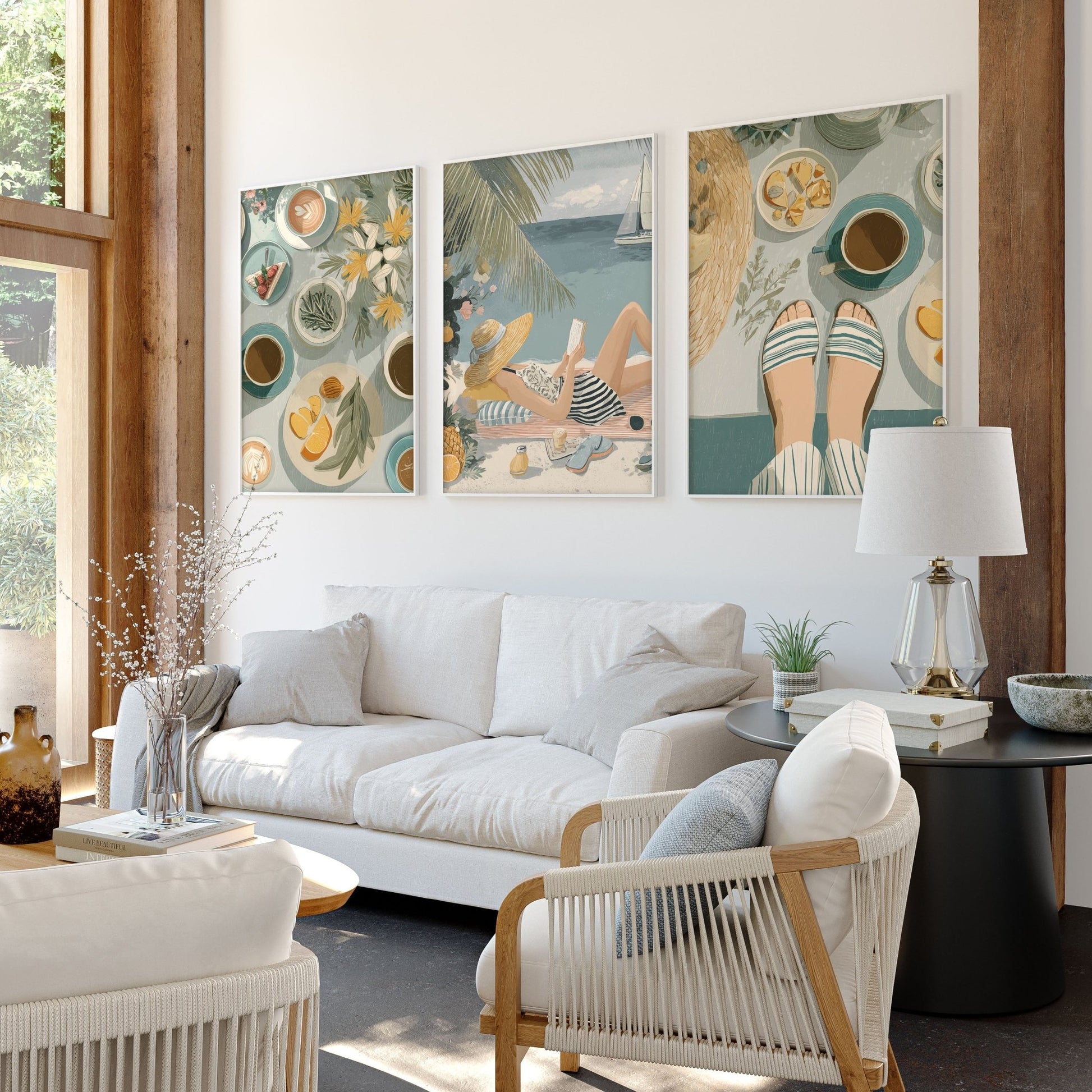 Extra Large Pictures For Living Room | Set of 3 Italian Lifestyle Wall art Prints