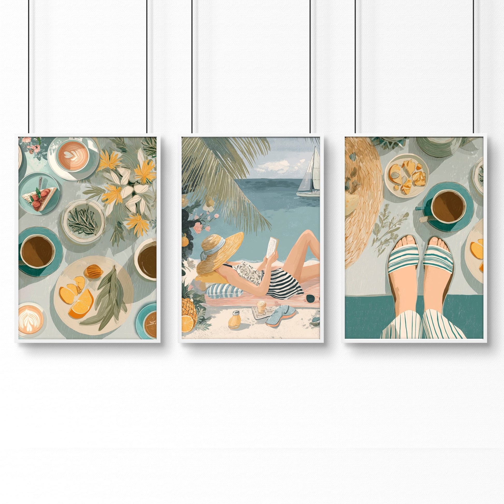 Extra Large Pictures For Living Room | Set of 3 Italian Lifestyle Wall art Prints