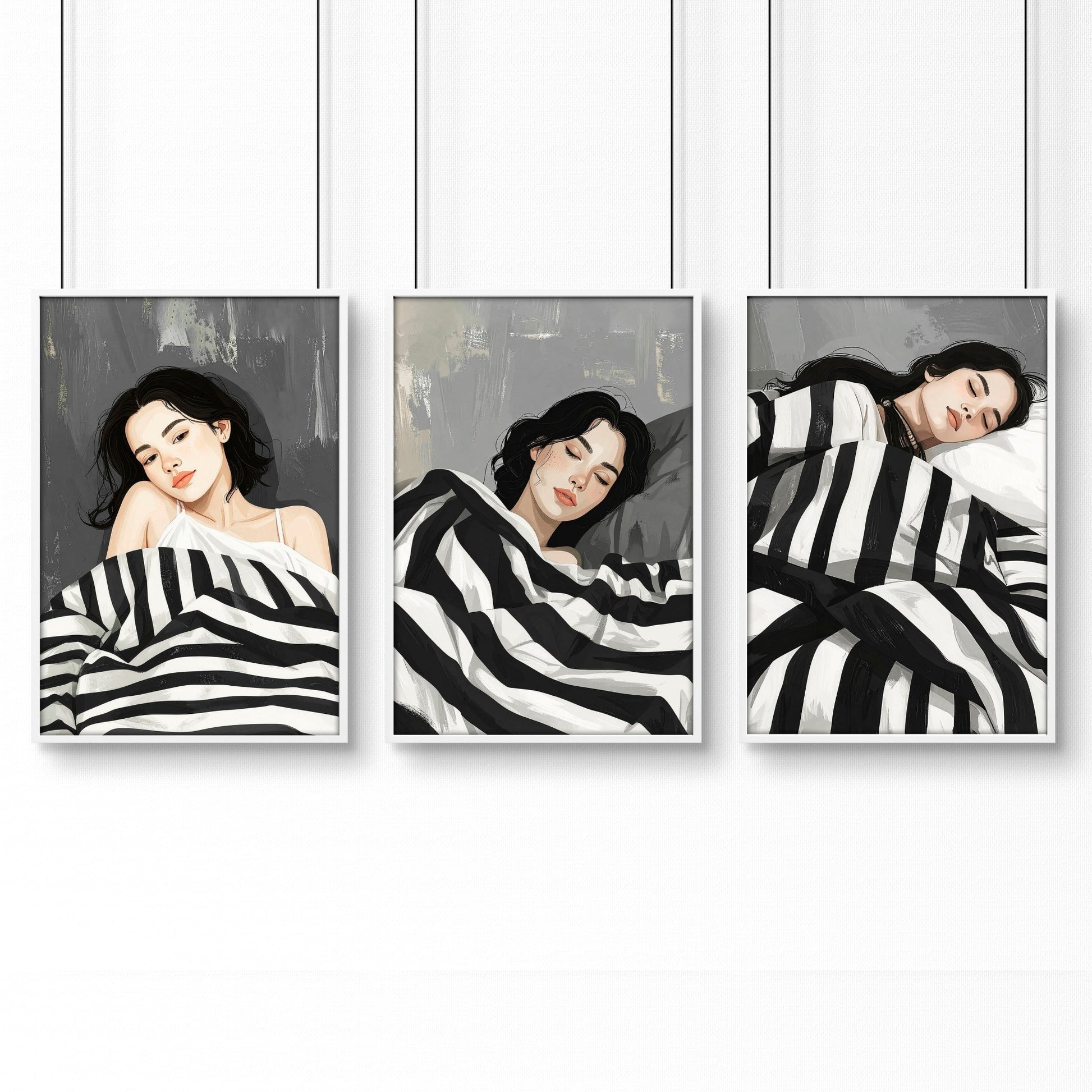 Extra Large Wall Art For Living Room | Set of 3 Boho Women Wall art Prints