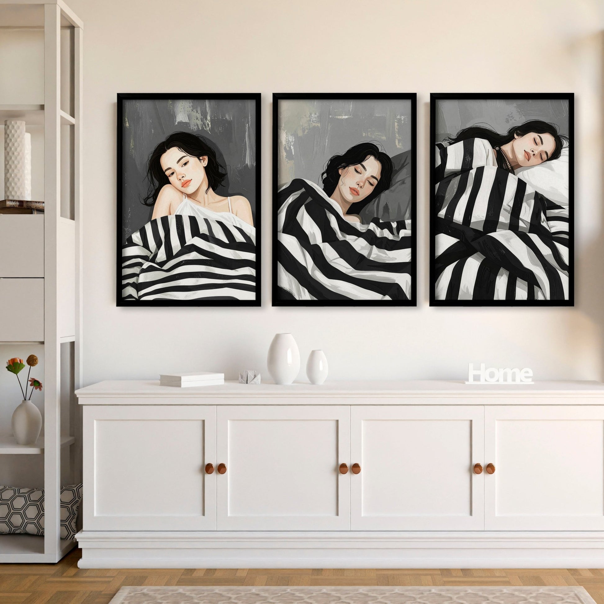 Extra Large Wall Art For Living Room | Set of 3 Boho Women Wall art Prints