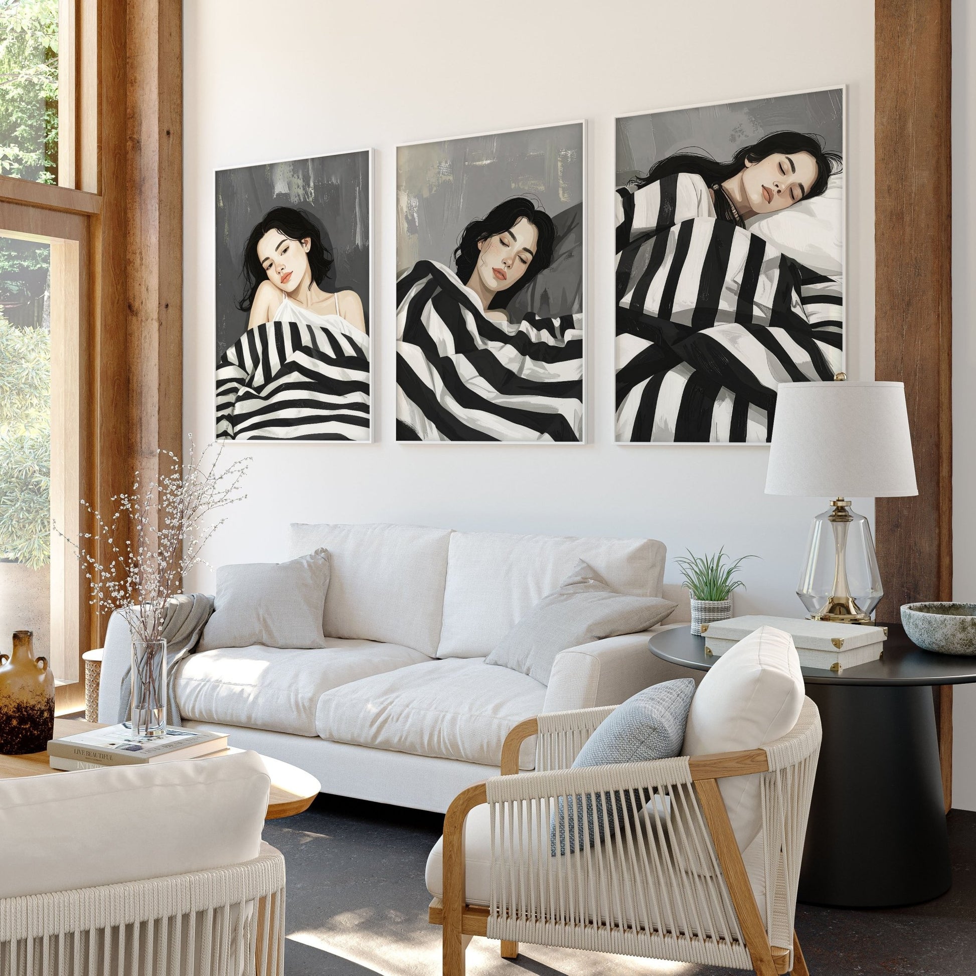 Extra Large Wall Art For Living Room | Set of 3 Boho Women Wall art Prints