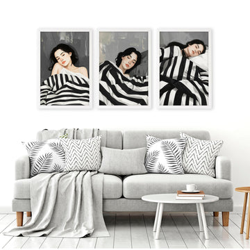 Extra Large Wall Art For Living Room | Set of 3 Boho Women Wall art Prints