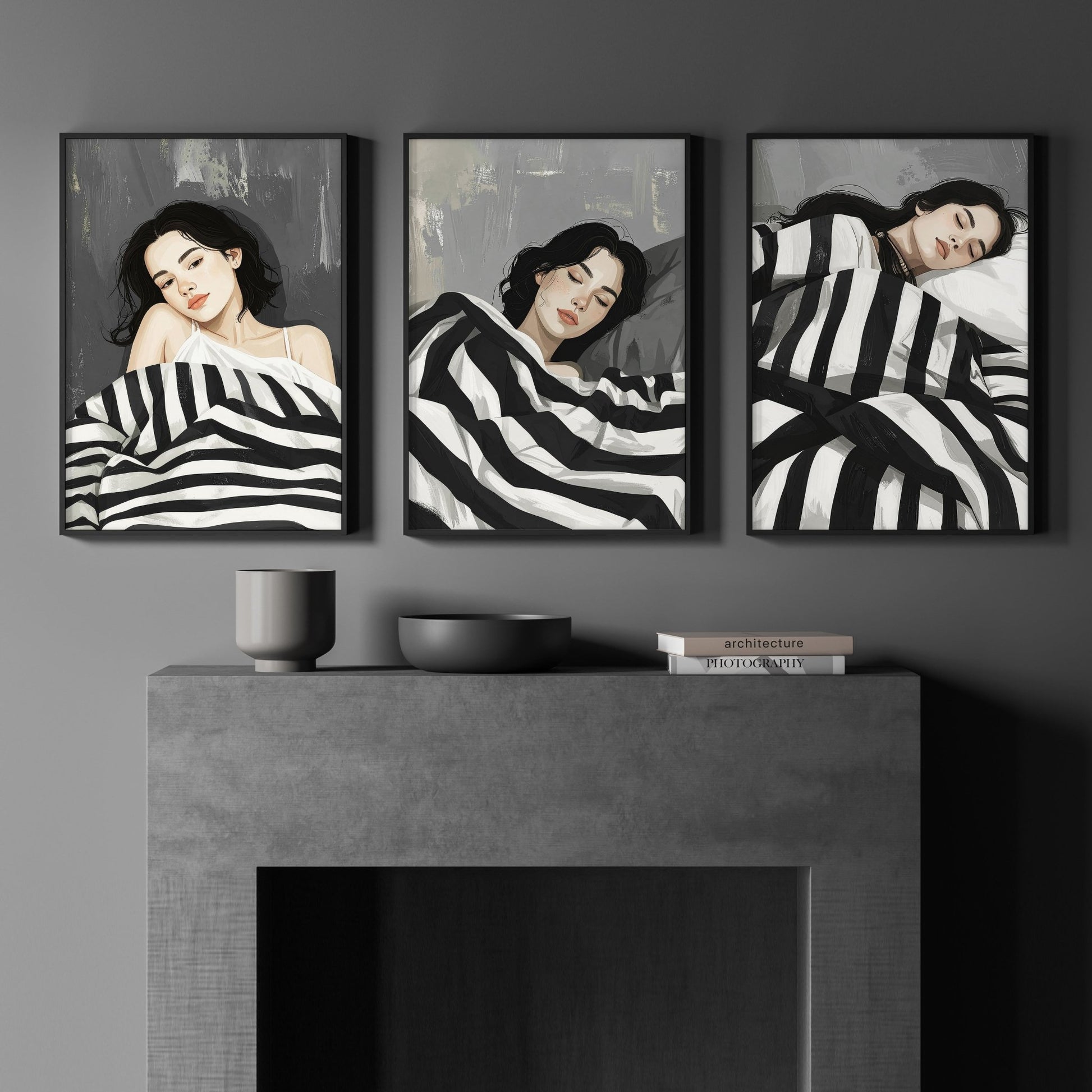 Extra Large Wall Art For Living Room | Set of 3 Boho Women Wall art Prints