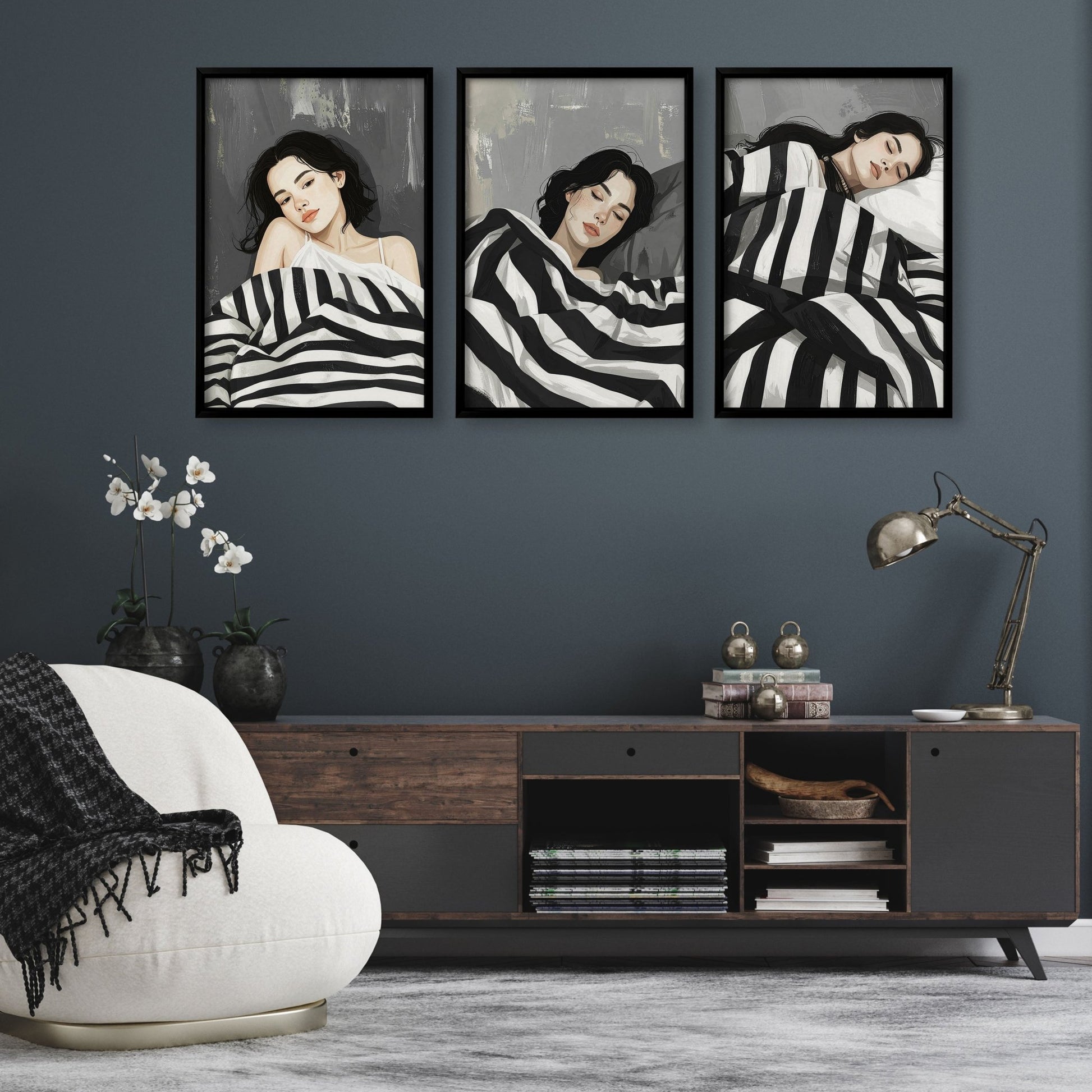 Extra Large Wall Art For Living Room | Set of 3 Boho Women Wall art Prints