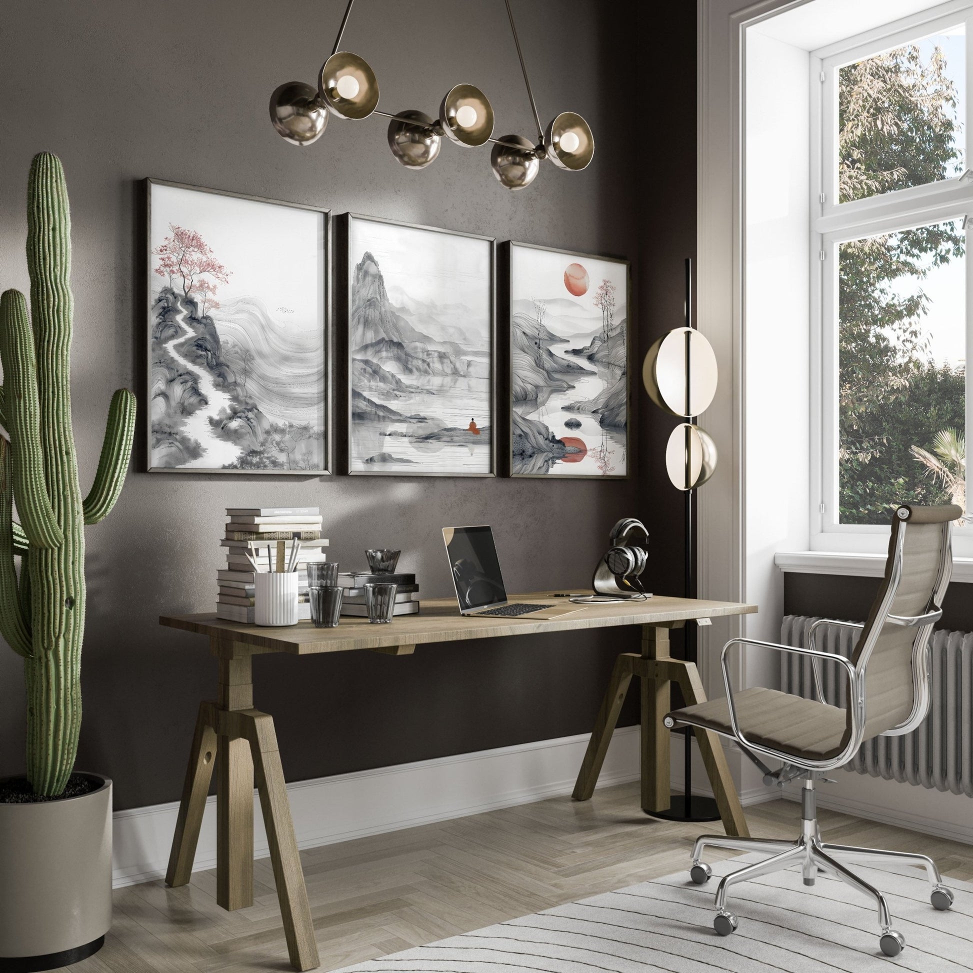 Extra Large Wall Art Framed | Set of 3 Asian Inspired Wall art Prints