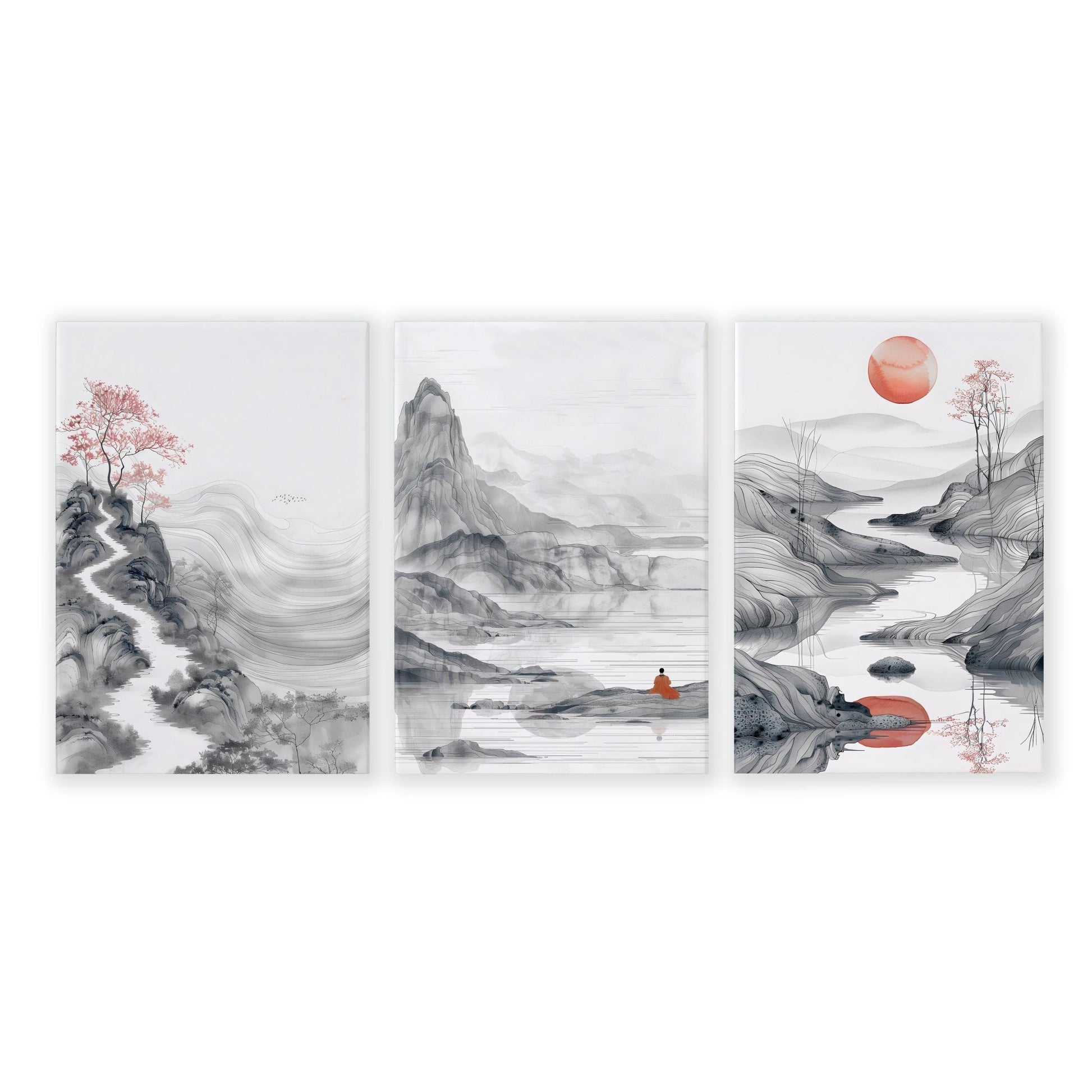 Extra Large Wall Art Framed | Set of 3 Asian Inspired Wall art Prints