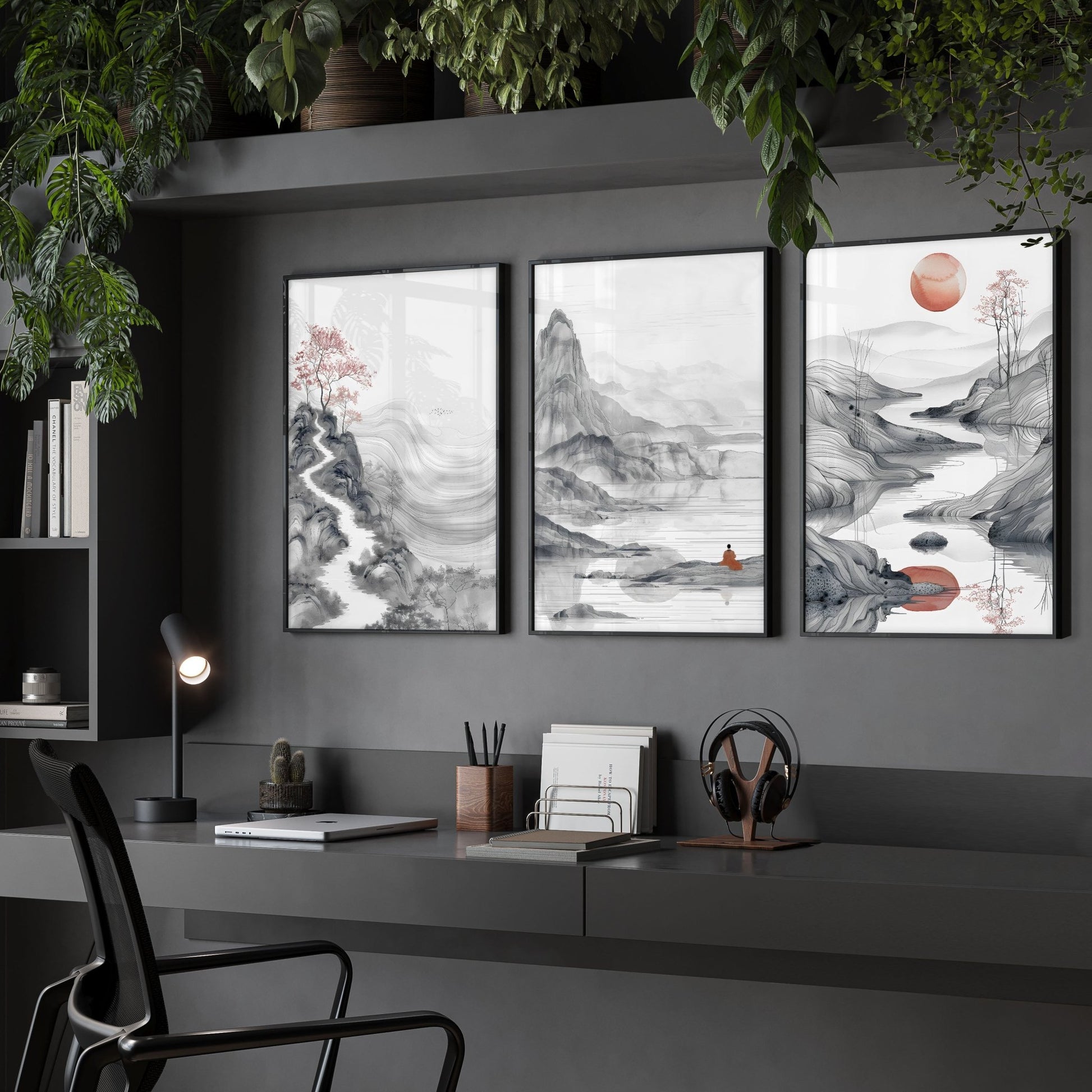 Extra Large Wall Art Framed | Set of 3 Asian Inspired Wall art Prints