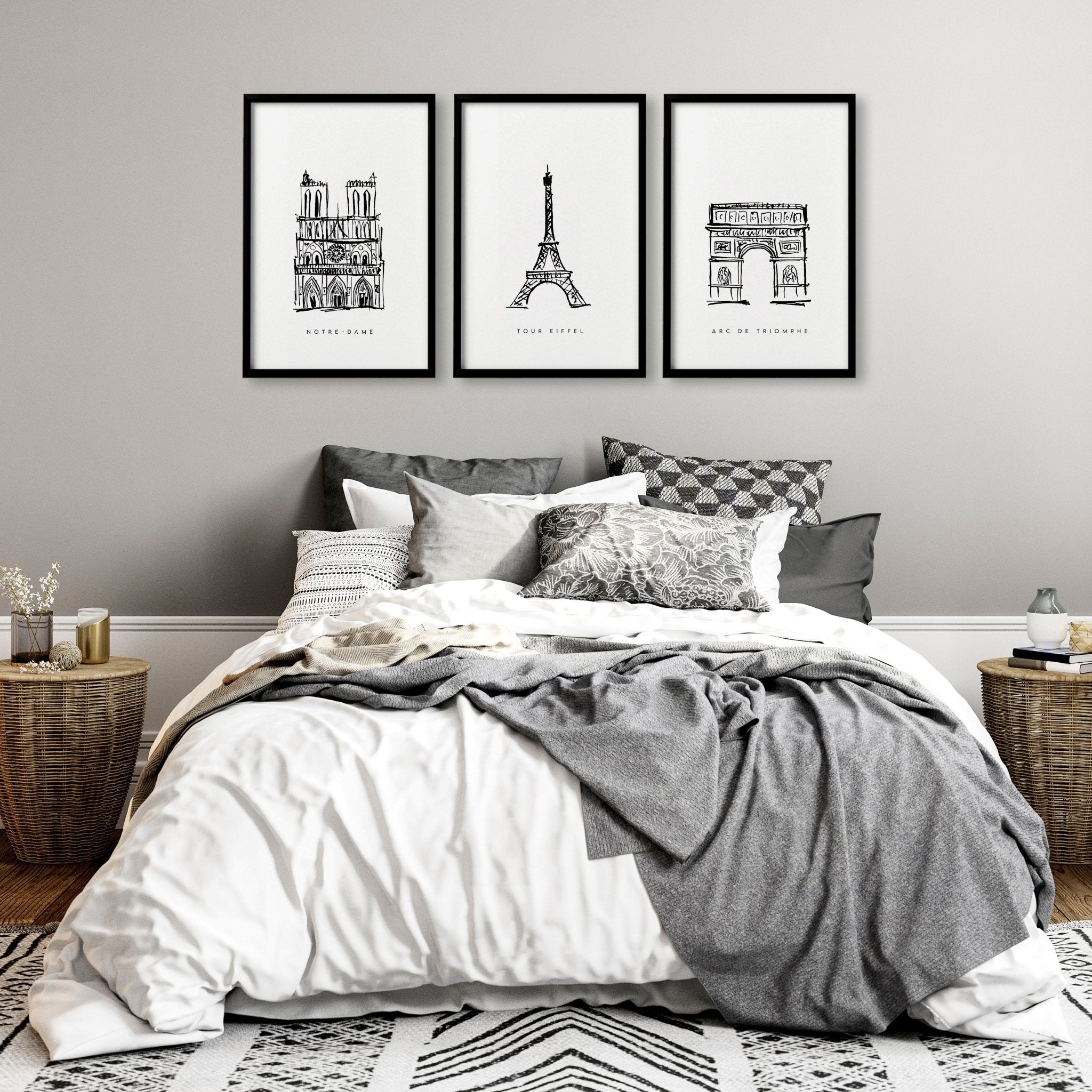 Extra Large Wall Arts | Set of 3 Paris Landmarks Wall art Prints