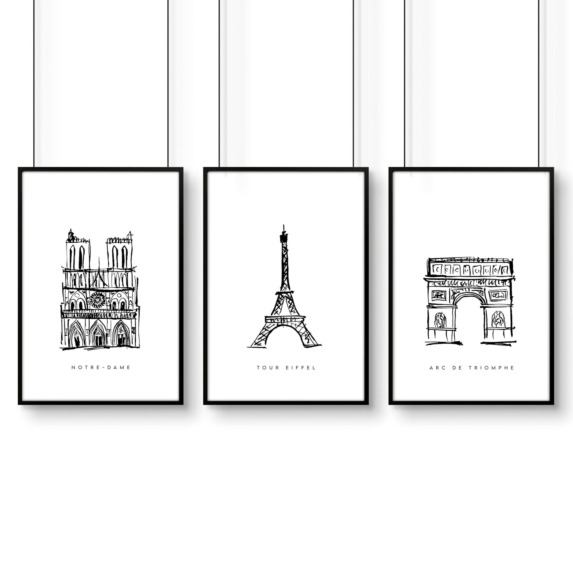 Extra Large Wall Arts | Set of 3 Paris Landmarks Wall art Prints