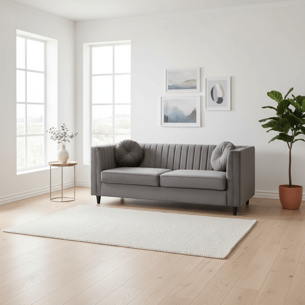 Farah Three Seat Grey Velvet Sofa