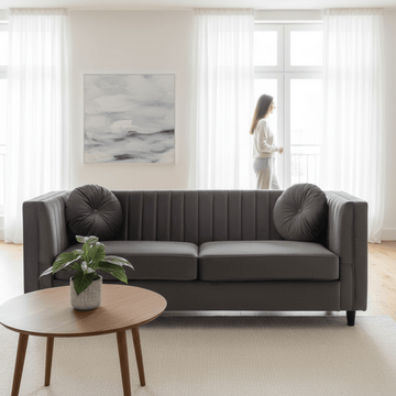Farah Three Seat Grey Velvet Sofa