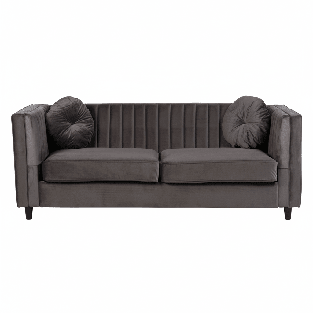 Farah Three Seat Grey Velvet Sofa