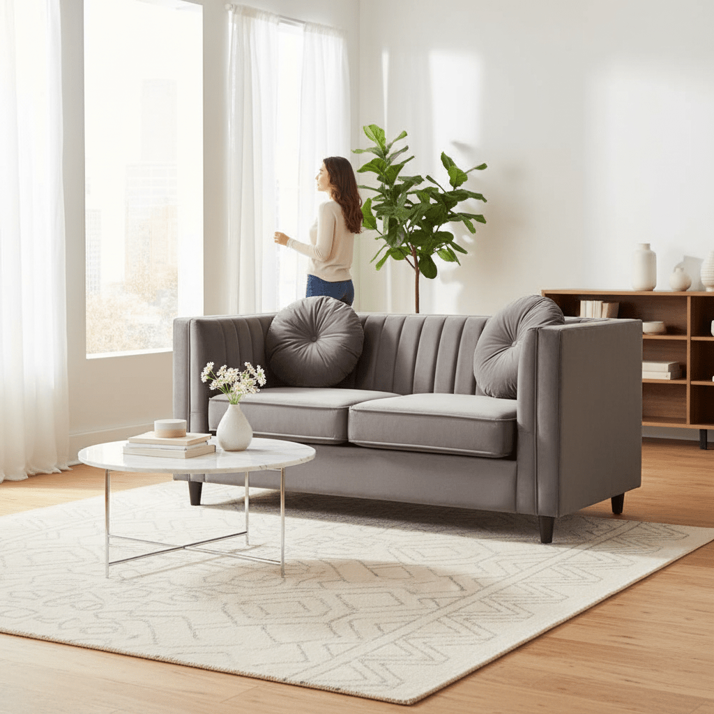 Farah Two Seat Grey Velvet Sofa