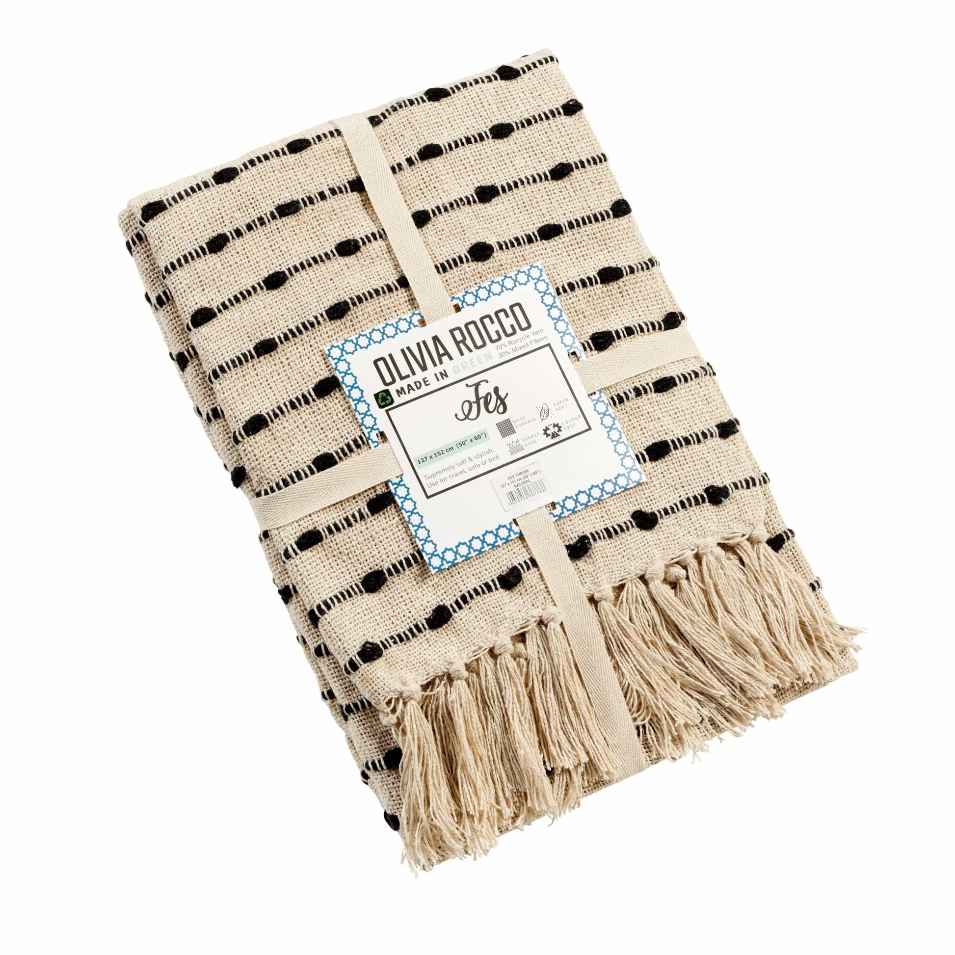 Fes Super Soft Eco - Friendly Recycled Cotton Throw Blanket Lightweight Sofa Bed Chair Decor in Calming Colours