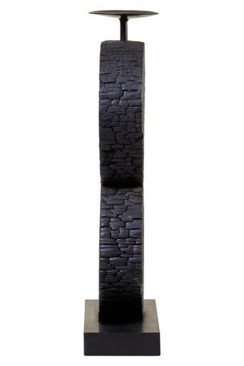 Fidel Large Charred Black Mango Wood Log Candle Holder