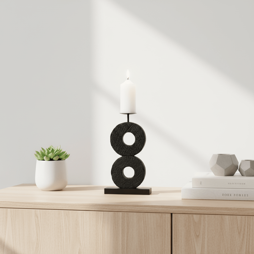 Fidel Large Charred Black Mango Wood Log Candle Holder