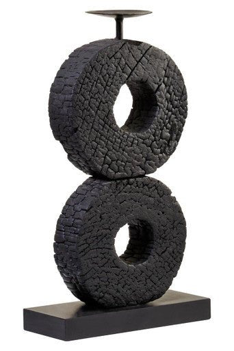 Fidel Large Charred Black Mango Wood Log Candle Holder