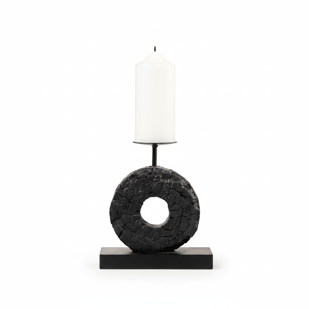 Fidel Small Charred Black Mango Wood Log Candle Holder