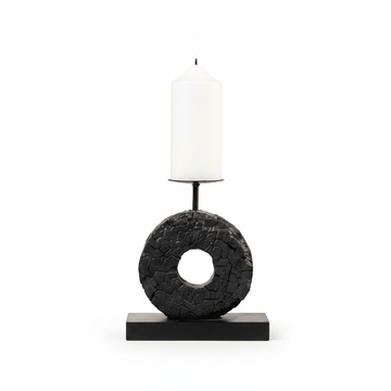Fidel Small Charred Black Mango Wood Log Candle Holder