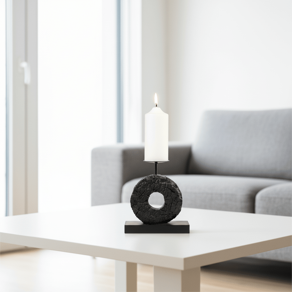 Fidel Small Charred Black Mango Wood Log Candle Holder