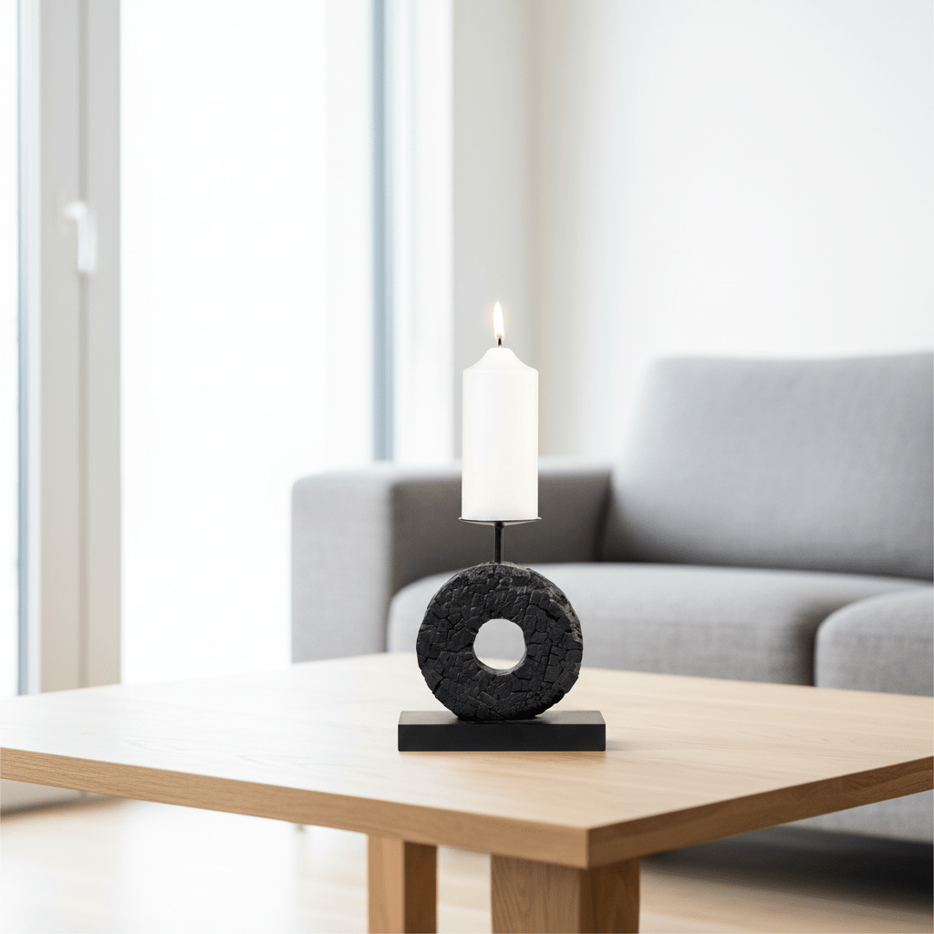 Fidel Small Charred Black Mango Wood Log Candle Holder