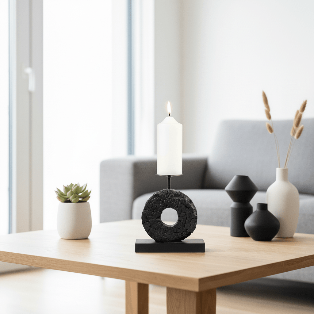 Fidel Small Charred Black Mango Wood Log Candle Holder