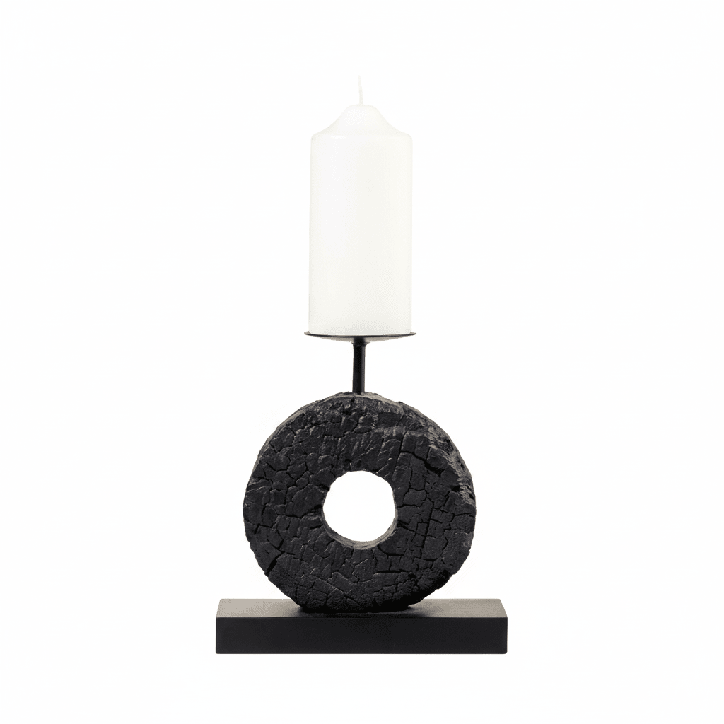 Fidel Small Charred Black Mango Wood Log Candle Holder