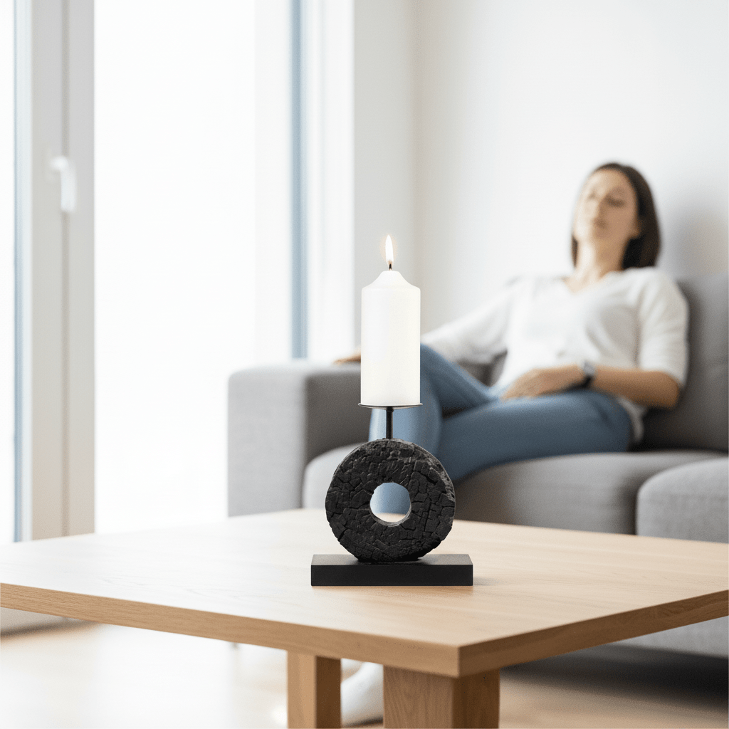 Fidel Small Charred Black Mango Wood Log Candle Holder