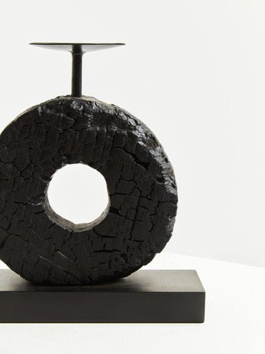 Fidel Small Charred Black Mango Wood Log Candle Holder