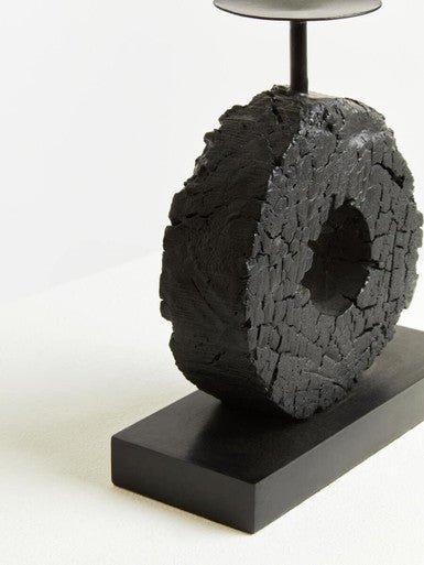 Fidel Small Charred Black Mango Wood Log Candle Holder