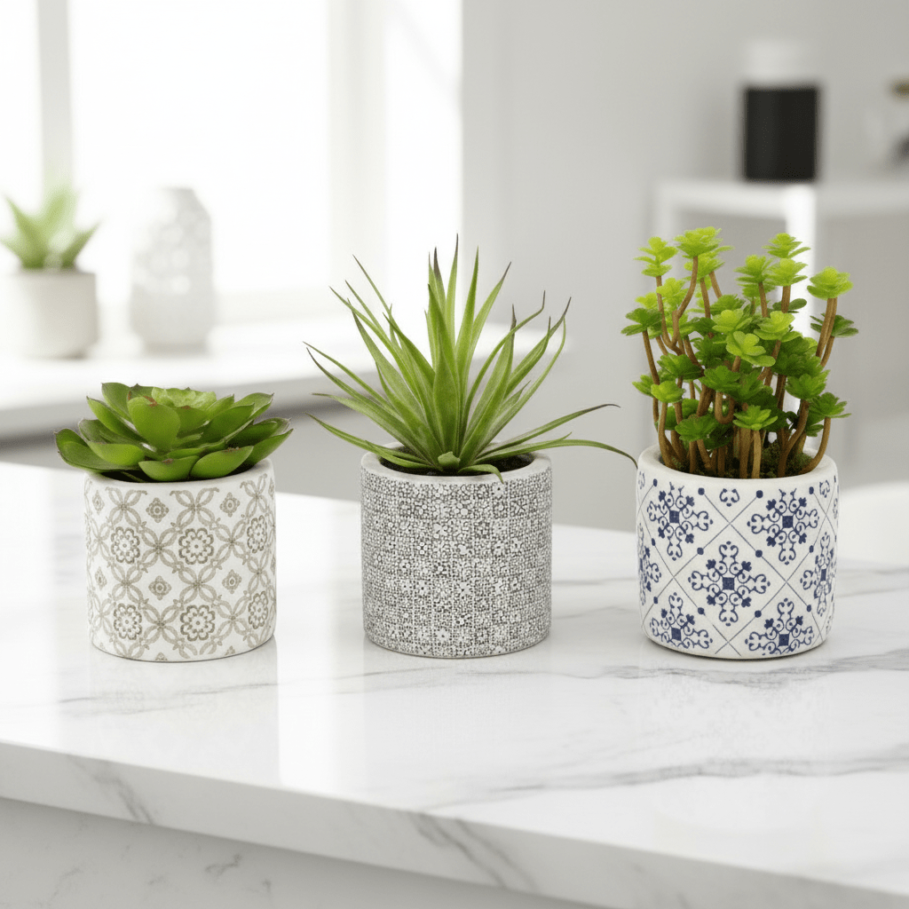 Fiori Set of 3 Succulents in Henna Ceramic Pots