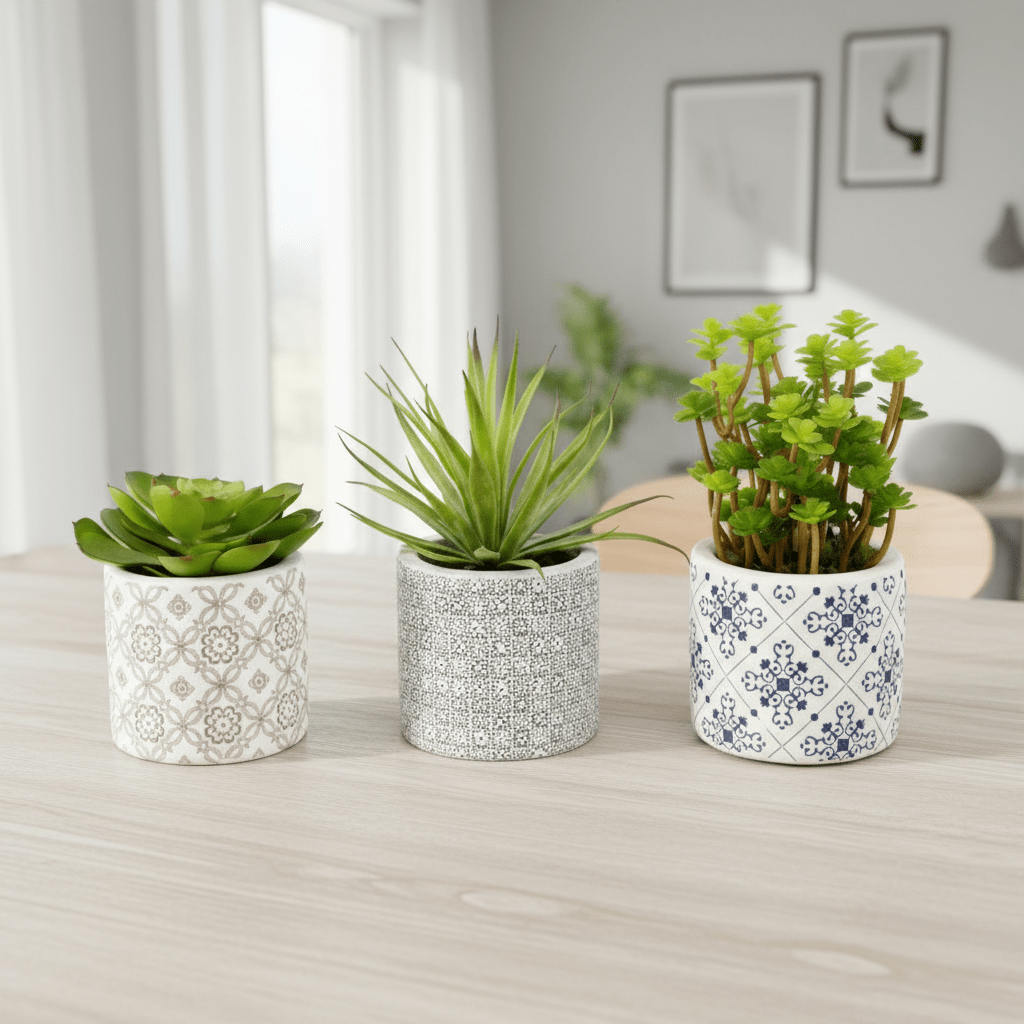 Fiori Set of 3 Succulents in Henna Ceramic Pots