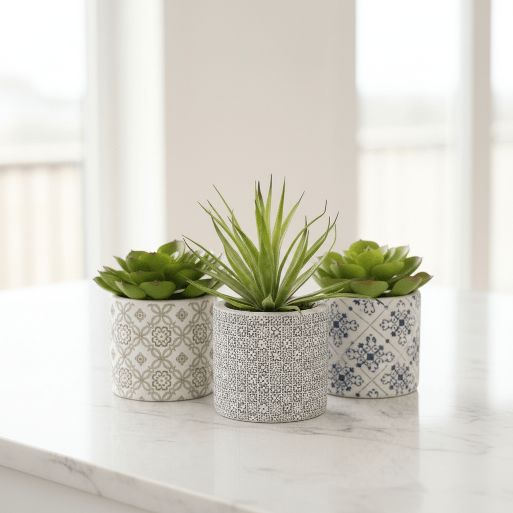 Fiori Set of 3 Succulents in Henna Ceramic Pots