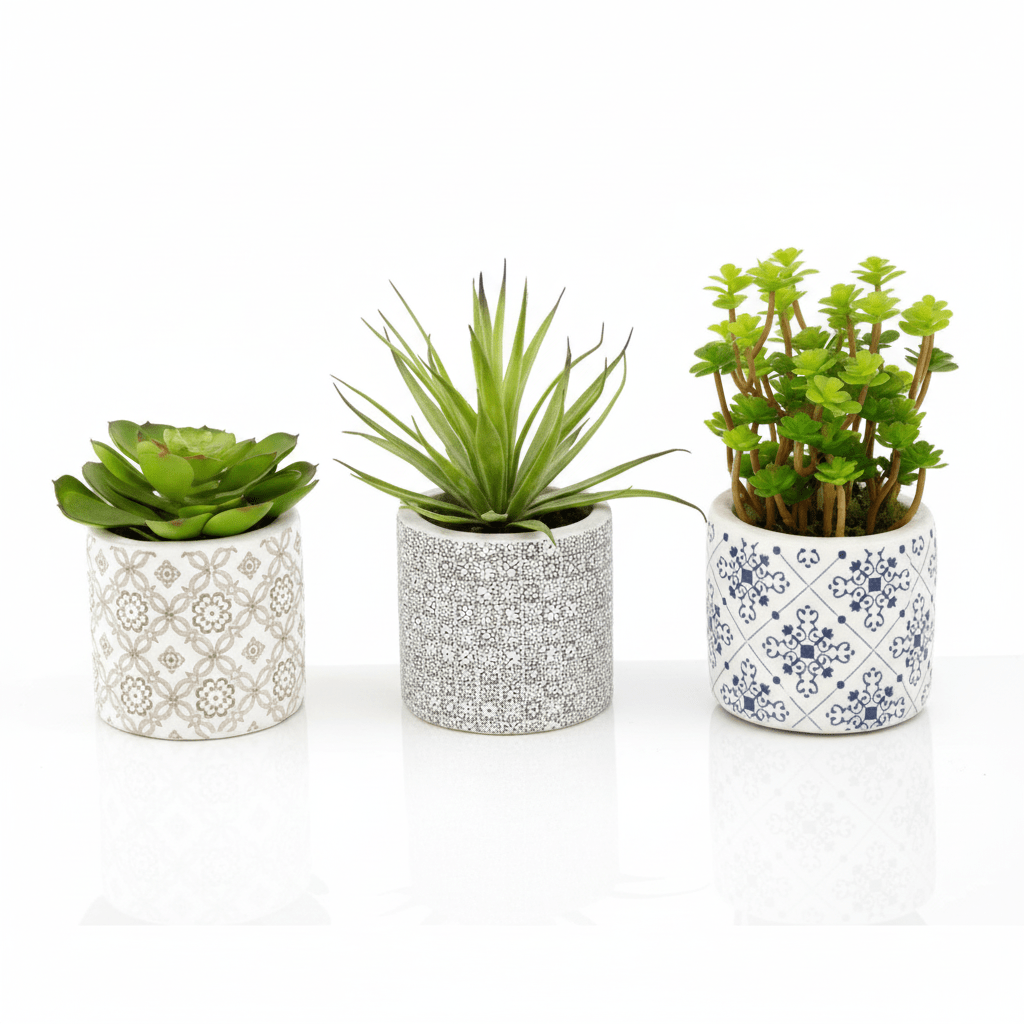 Fiori Set of 3 Succulents in Henna Ceramic Pots