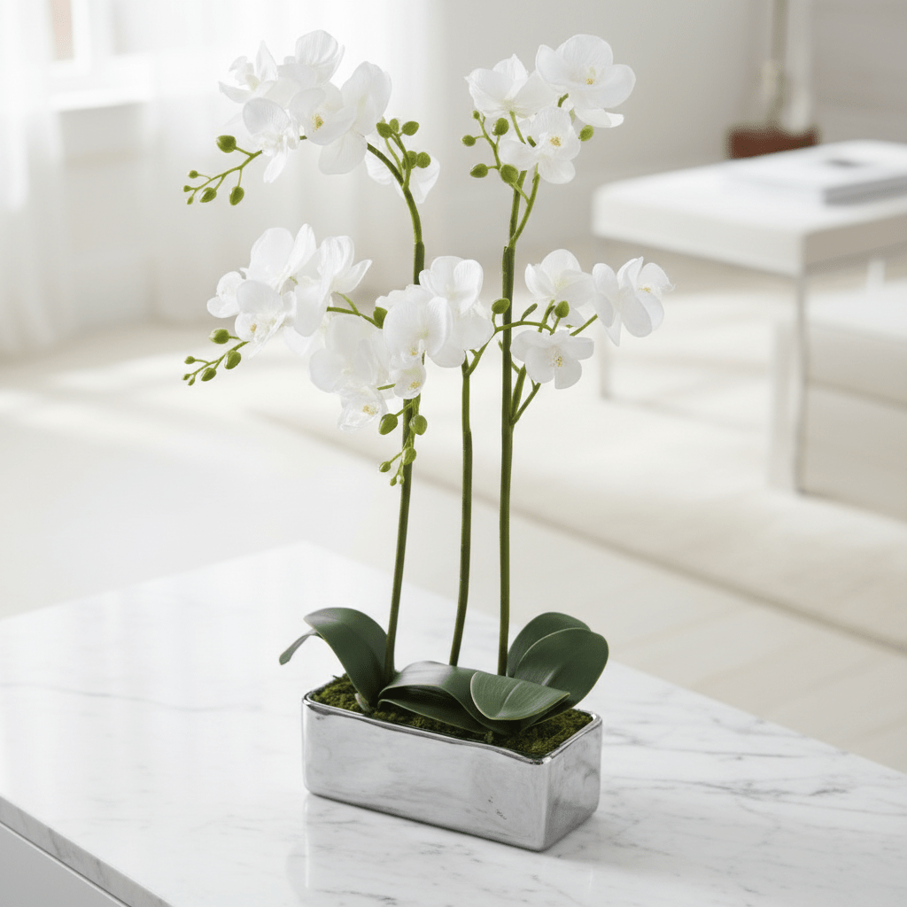 Fiori White Orchid Plant In Rectangular Pot
