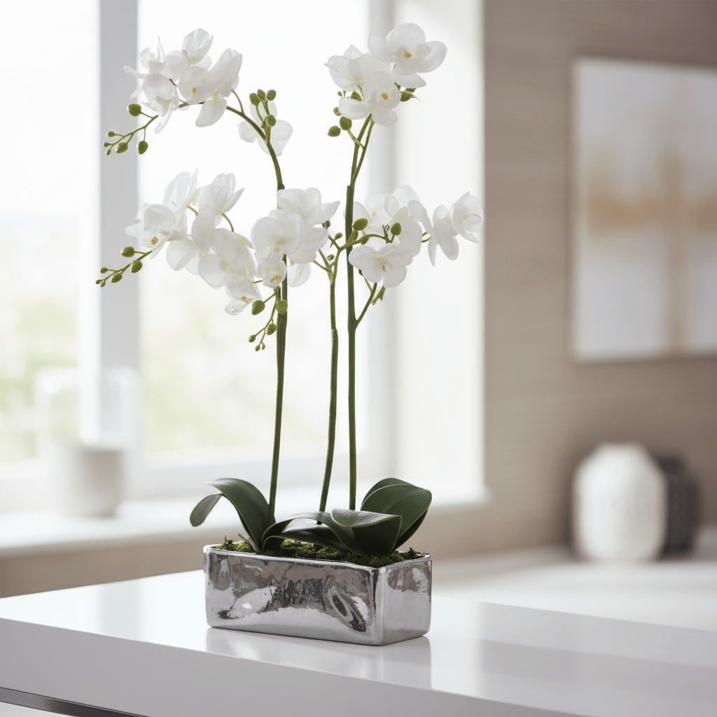 Fiori White Orchid Plant In Rectangular Pot