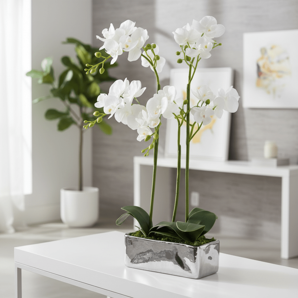 Fiori White Orchid Plant In Rectangular Pot