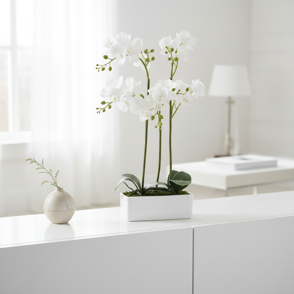 Fiori White Orchid Plant In Rectangular Pot