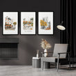 Paris Fireplace Wall Art | Autumn Eiffel Tower, Montmartre Café & Notre-Dame Watercolour wall art 