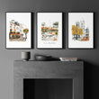 Paris Fireplace Wall Art | Autumn Eiffel Tower, Montmartre Café & Notre-Dame Watercolour wall art 