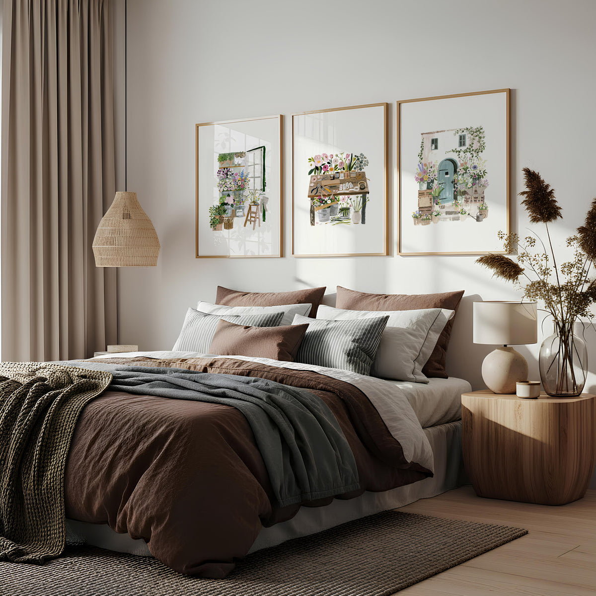 Floral Art for Wall Illustrated wall art displayed on a wall in a styled room — view 2