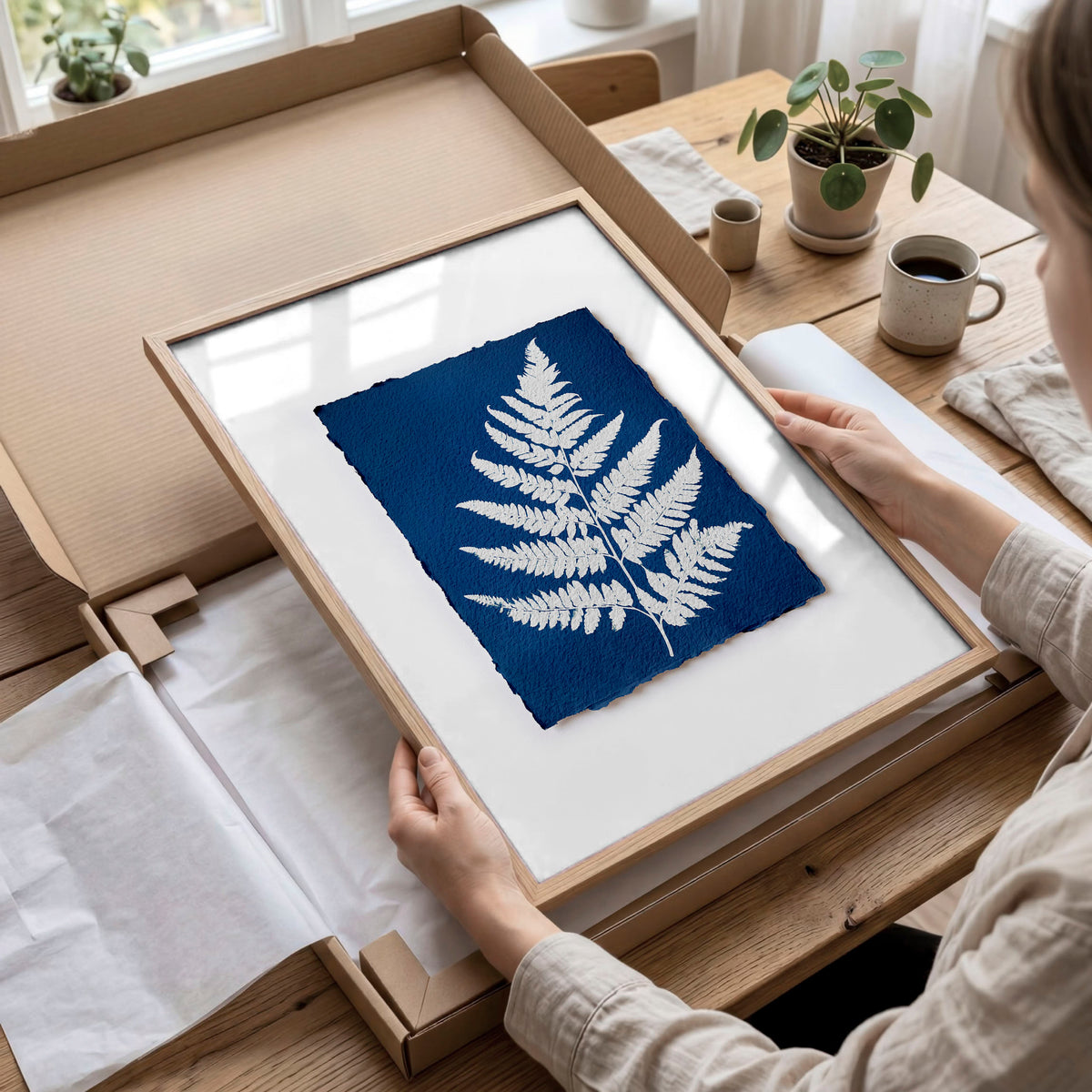 Floral Art Wall Cyanotype Botanical Indigo & White Wildflower wall art displayed on a wall in a styled room — view 9